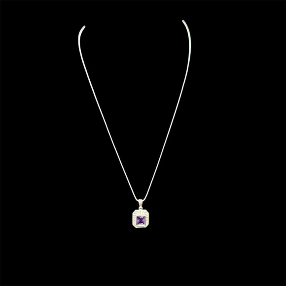 Avon Sterling Silver amethyst colored Pendant Necklace with baguette accents - Picture 1 of 7